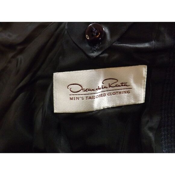 Oscar De La Renta Blazer Men Sz 40 R 2 Button Blue Tweed Long‎ Sleeve - Picture 7 of 7